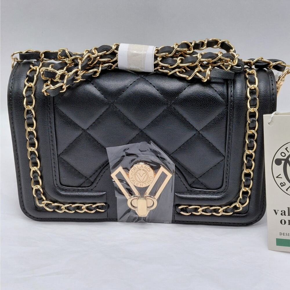 Valentino Orlandi Designer Black Diamond Quilted Crossbody Small Shoulder Bag - Picture 3 of 15
